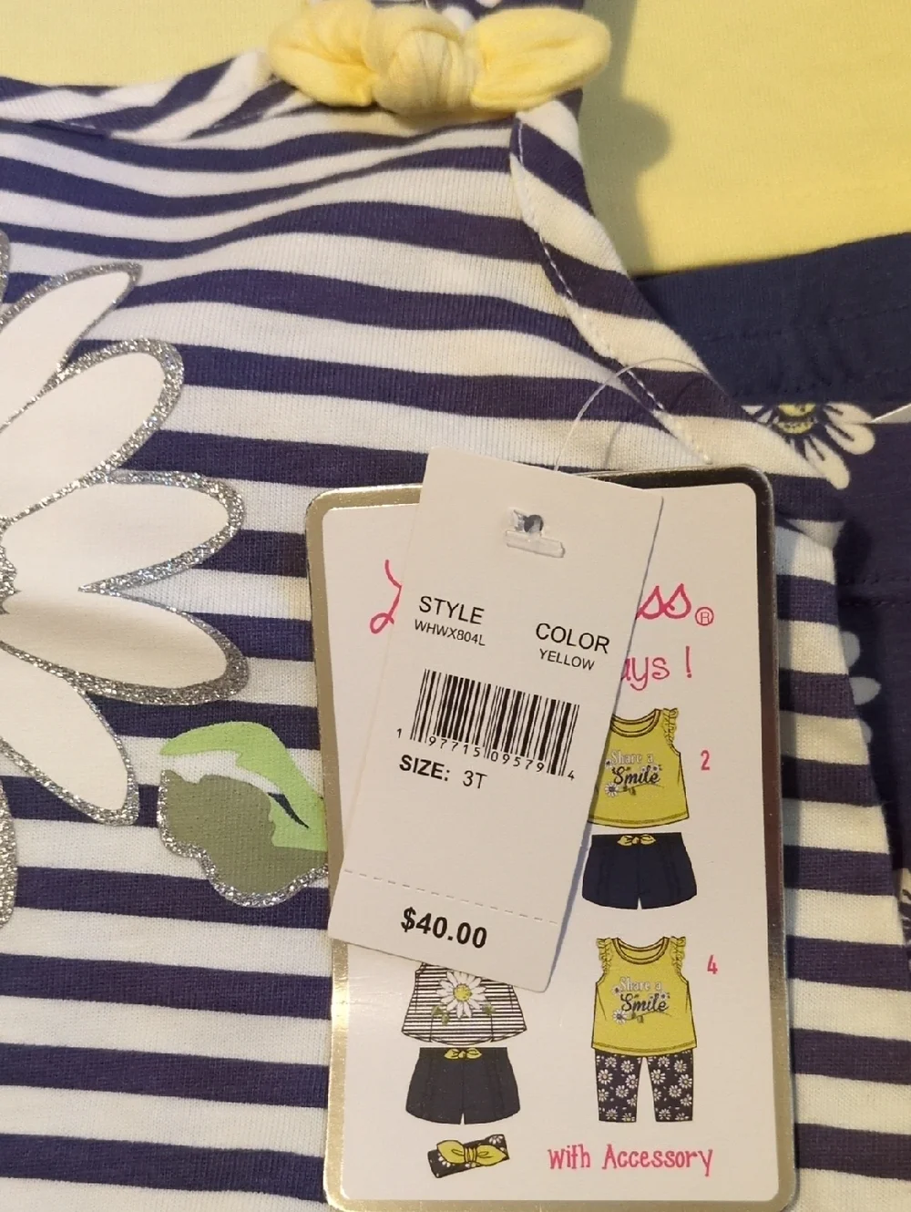 Little Lass 4 PC Daisy Stripe Tank & Shorts/Navy Shorts/Yellow Tank Headband 3T - Picture 7 of 7